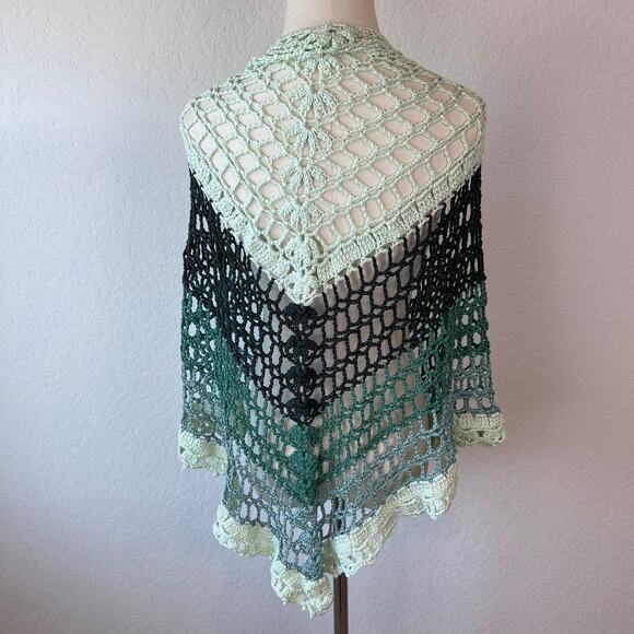 Handmade Crochet Knit Shawl Cottagecore Fairycore Blue Green Granny - Picture 8 of 10